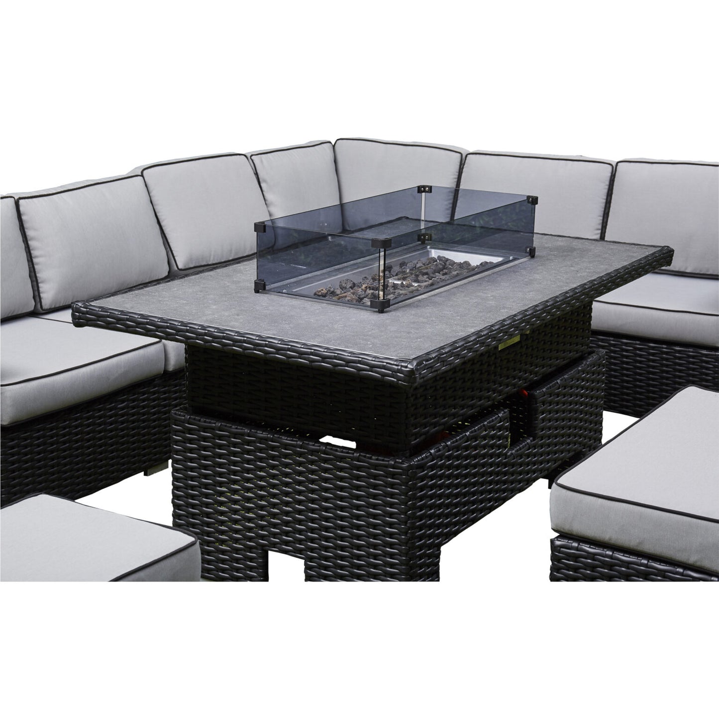 Chakra Rattan Corner Dining Set with Fire Pit – Black