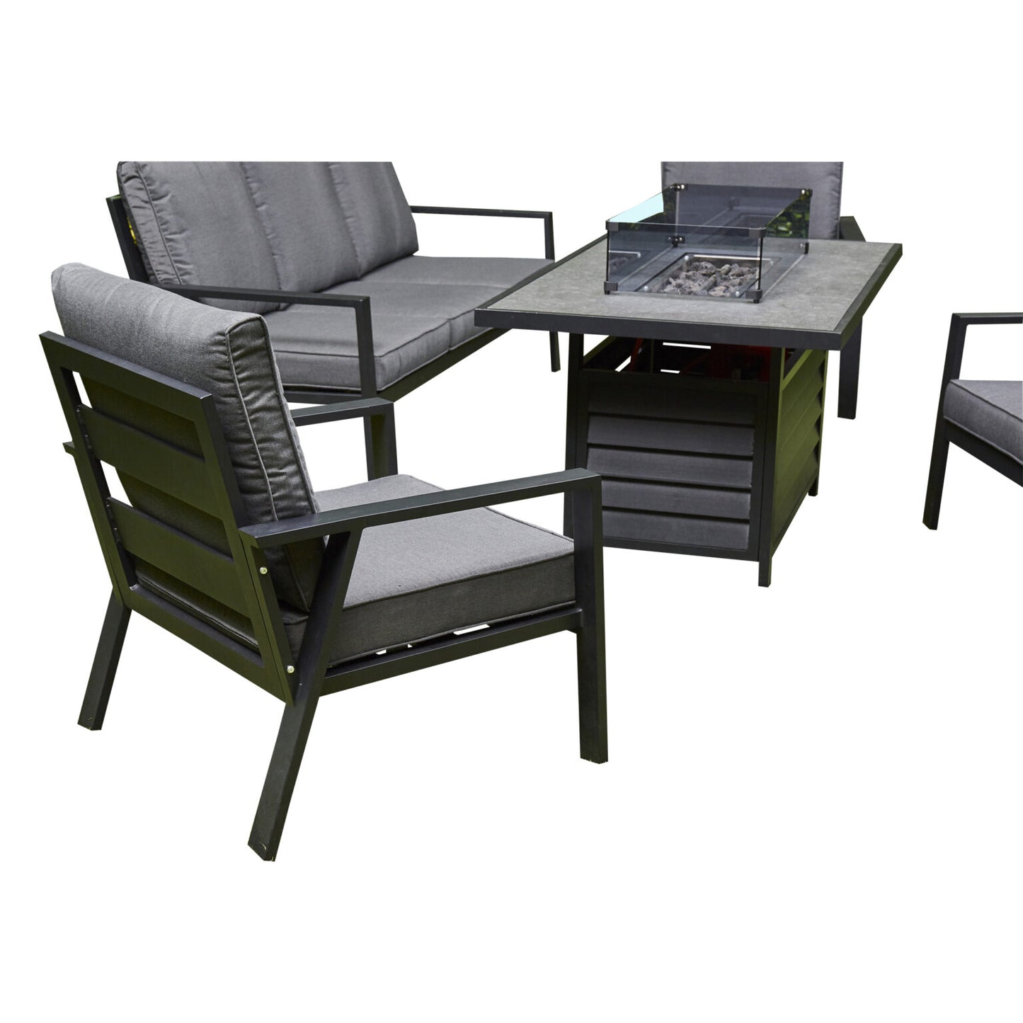 Sienna Aluminium Sofa Dining Set with Fire Pit – Grey