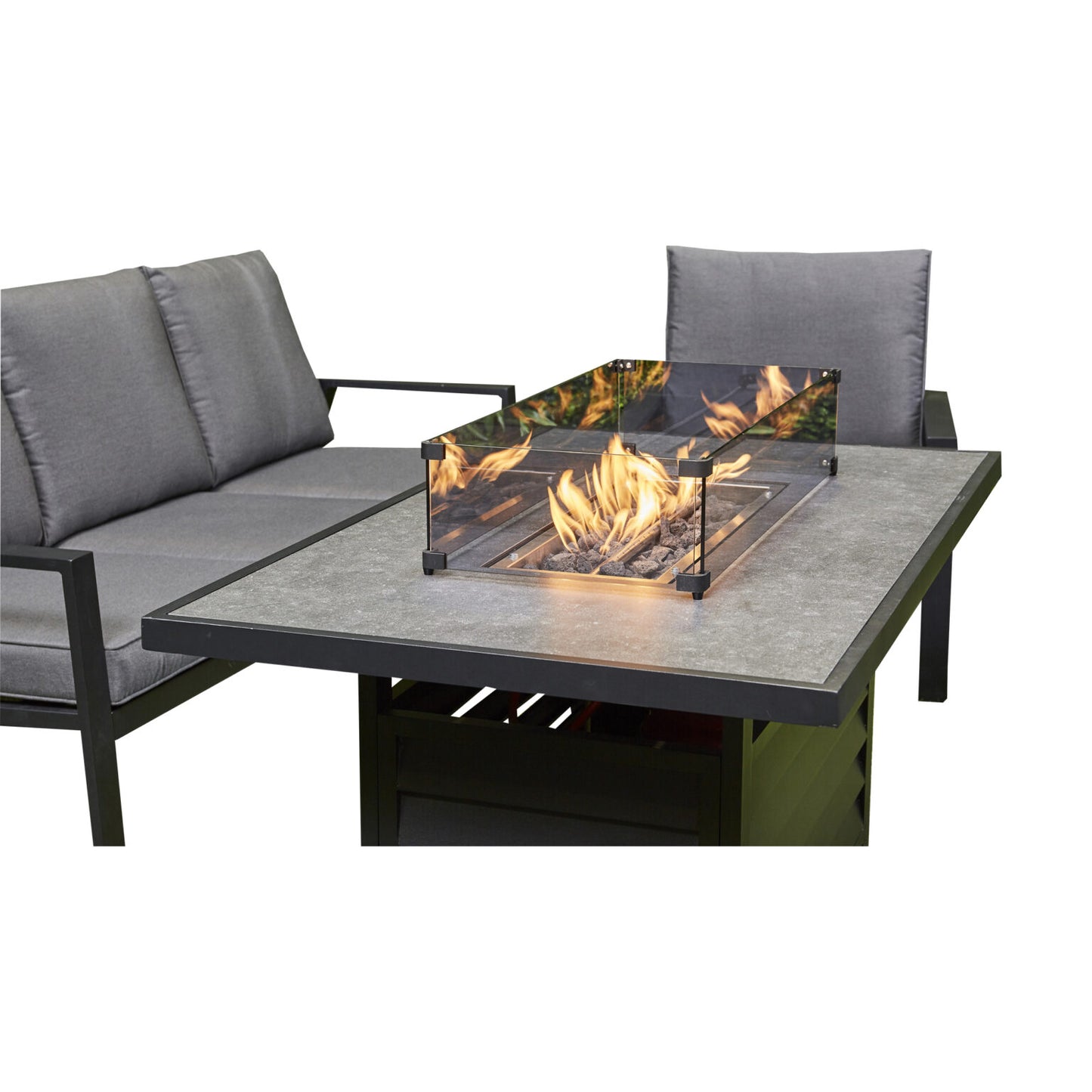 Sienna Aluminium Sofa Dining Set with Fire Pit – Grey