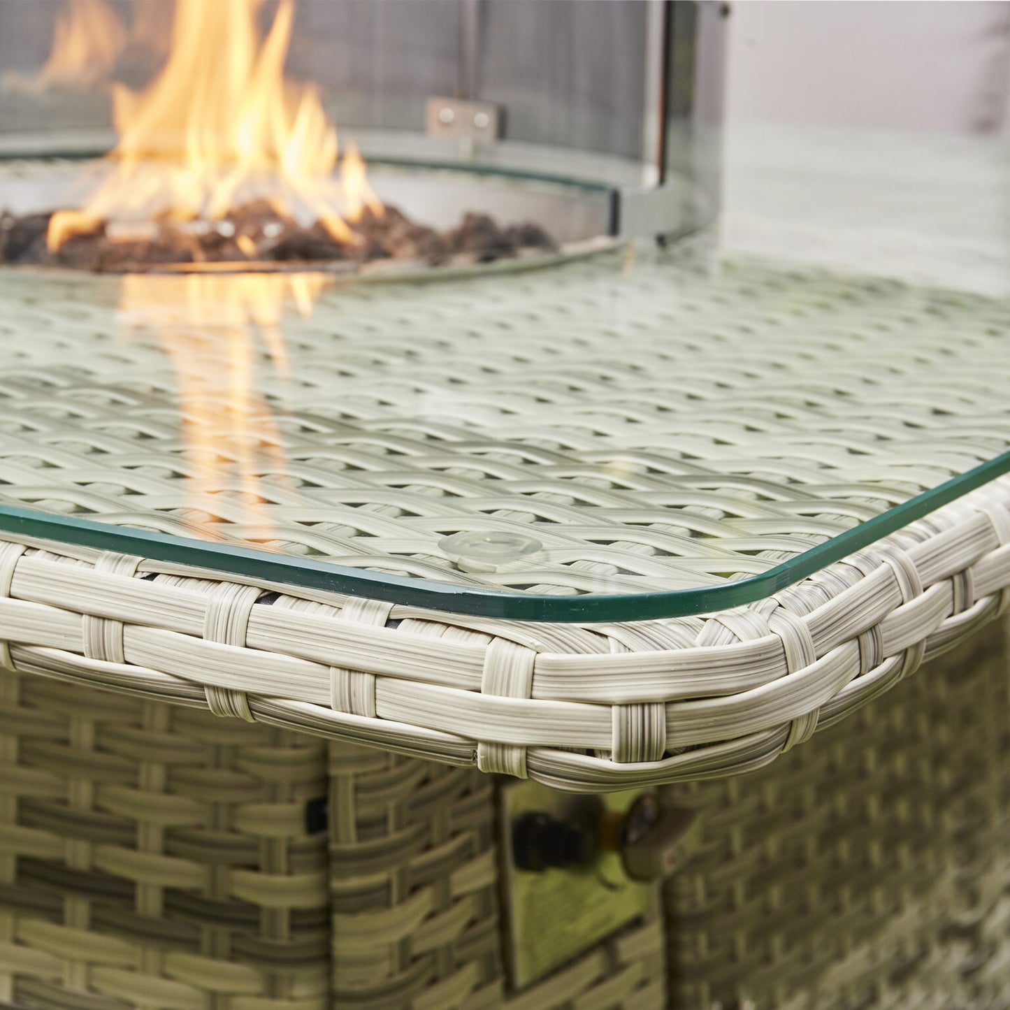 Lola Rattan Corner Dining Set with Fire Pit – Grey/Beige