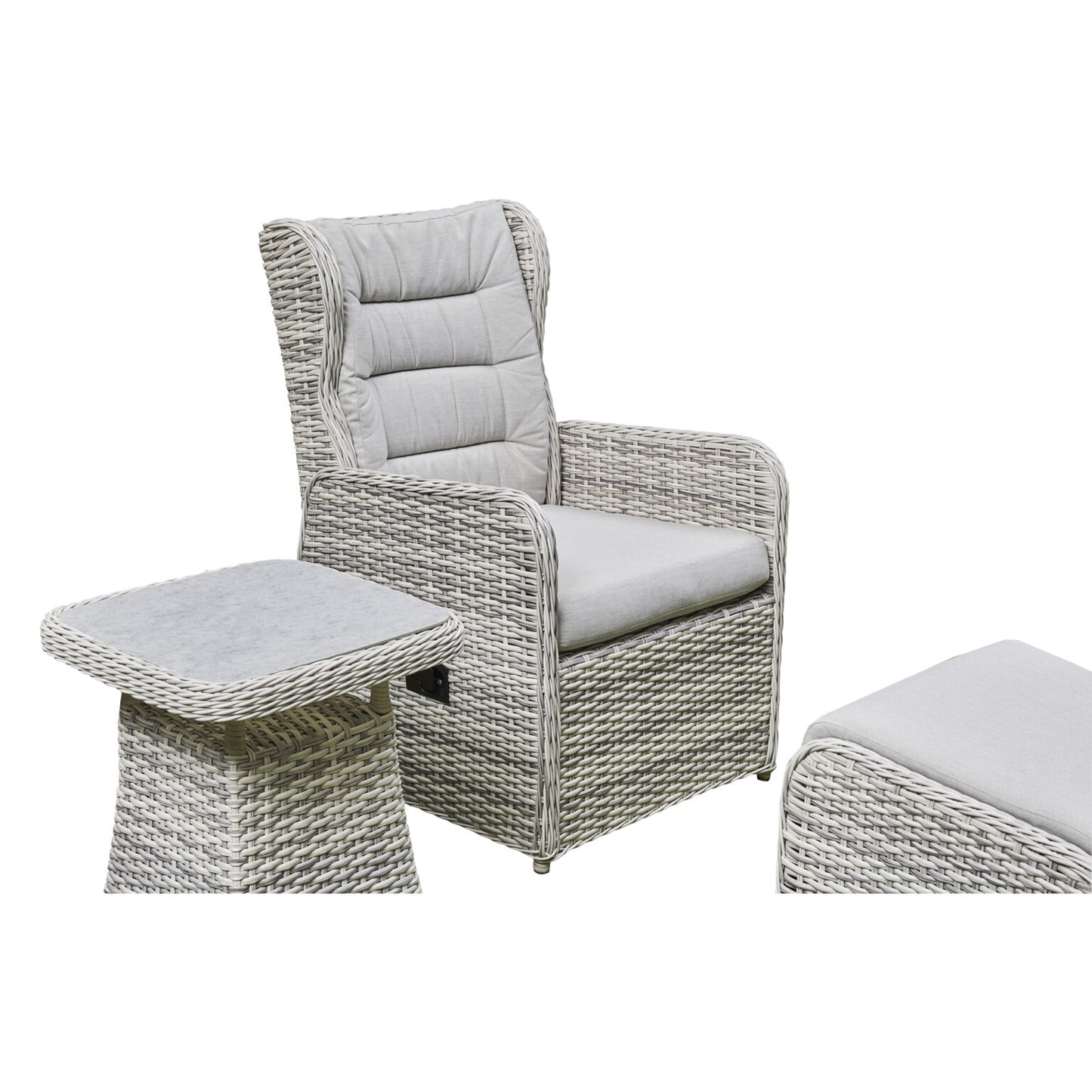 Willow Rattan and Aluminum Frame Reclining Lounge Set – Grey/Beige