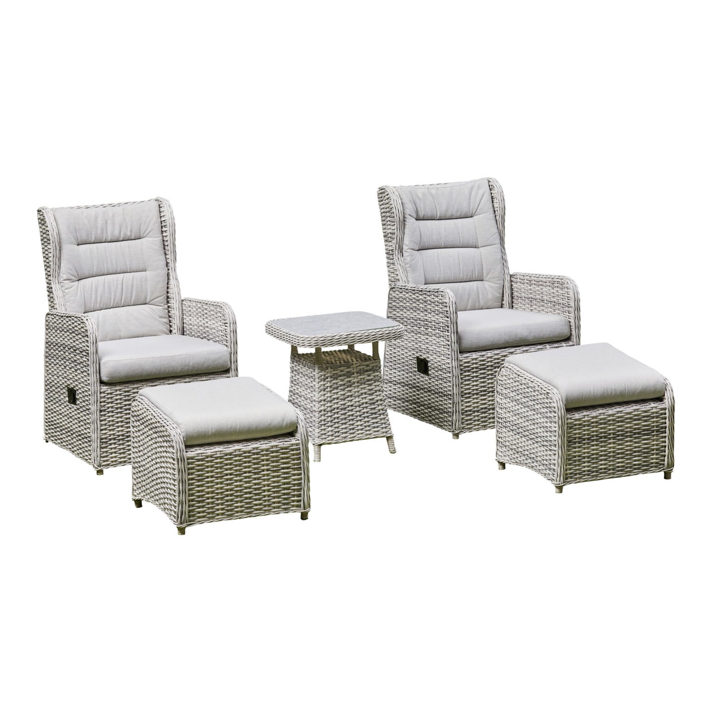 Willow Rattan and Aluminum Frame Reclining Lounge Set – Grey/Beige