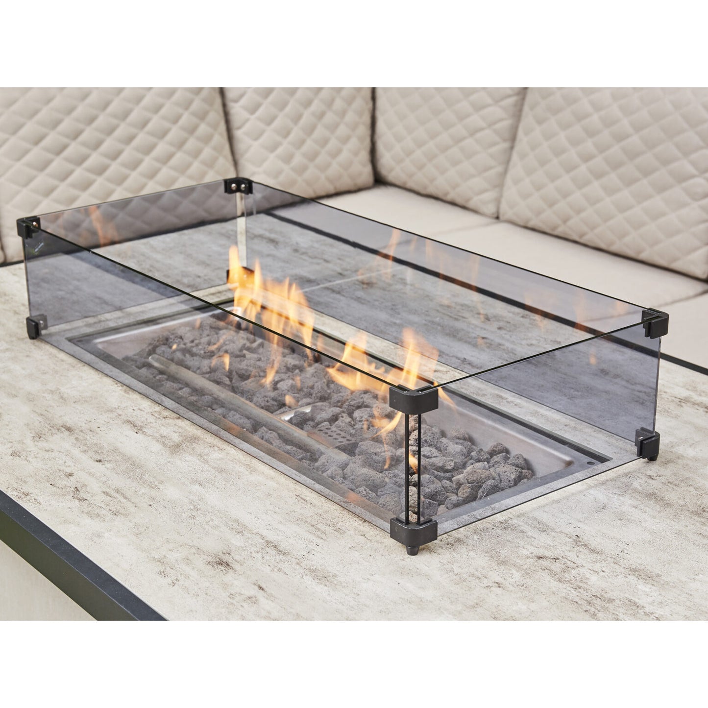 Aluminium Corner Dining Set with Fire Pit – Beige