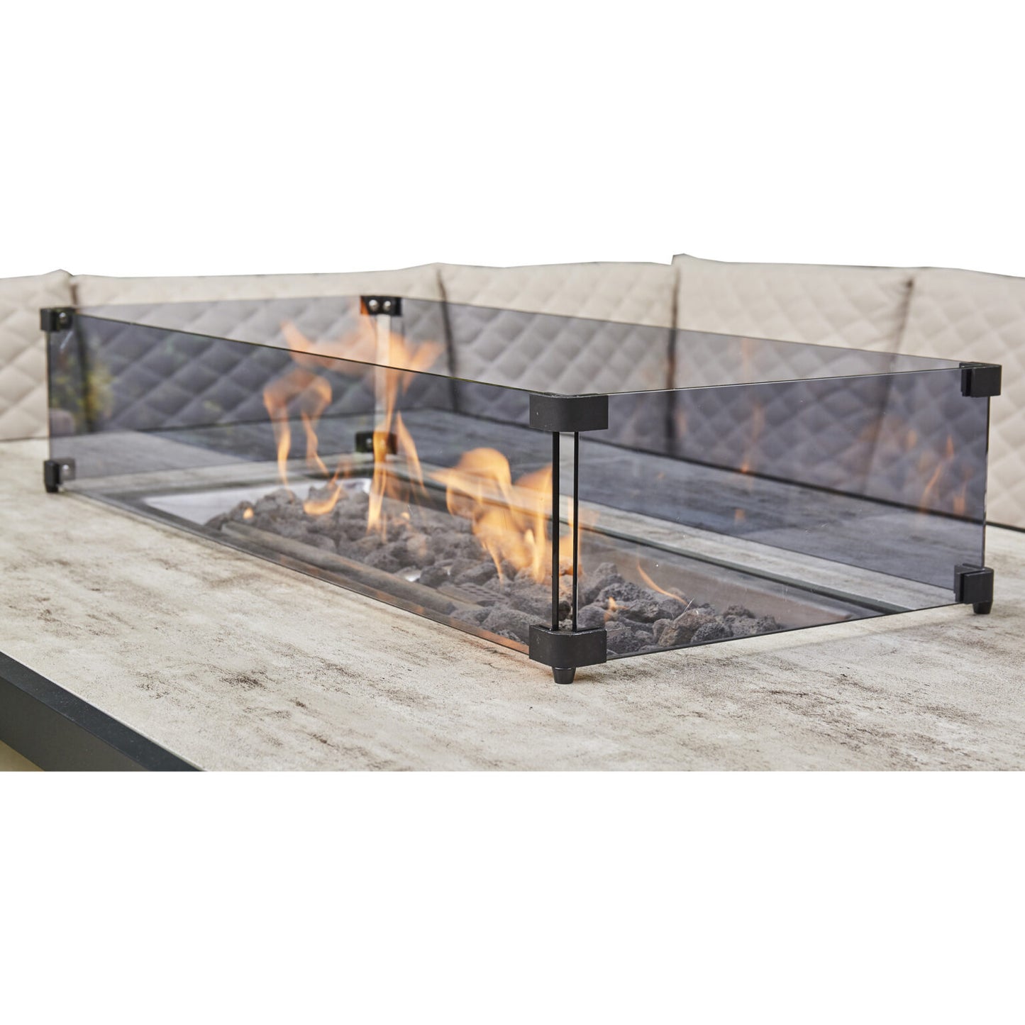 Aluminium Corner Dining Set with Fire Pit – Beige