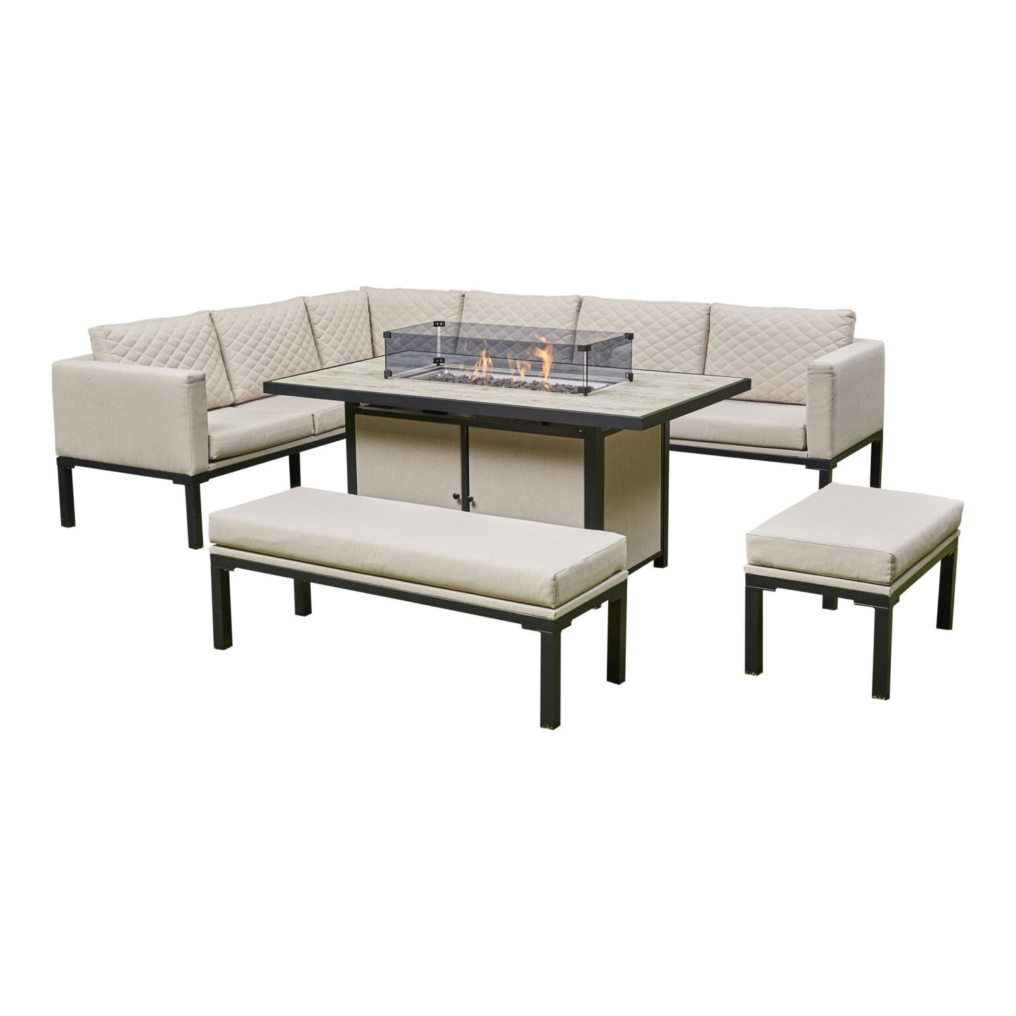Aluminium Corner Dining Set with Fire Pit – Beige