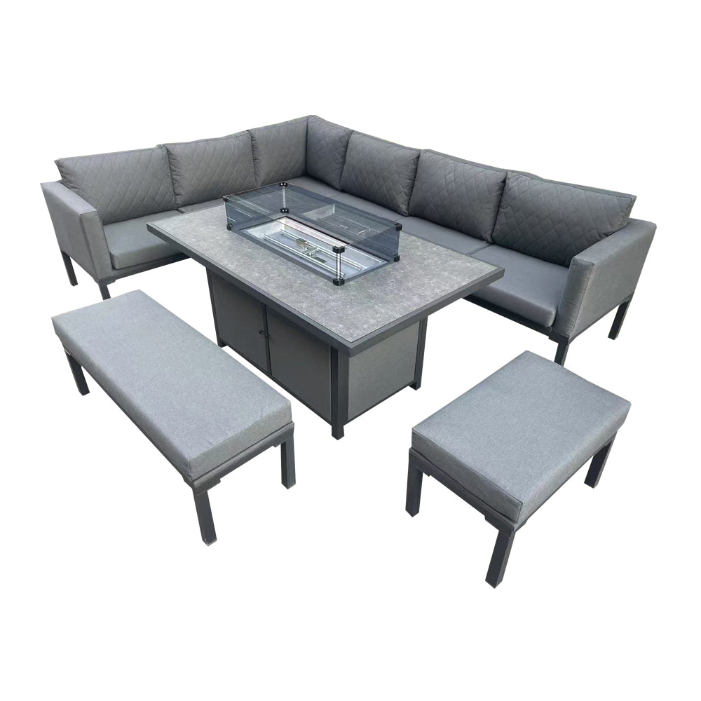 Ava Aluminium Firepit Dining Set In Grey