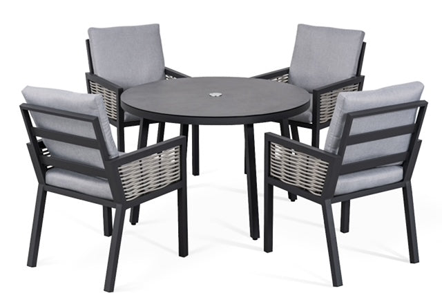Hampton Aluminium & Rattan Combination 4 Seater Round Dining Set