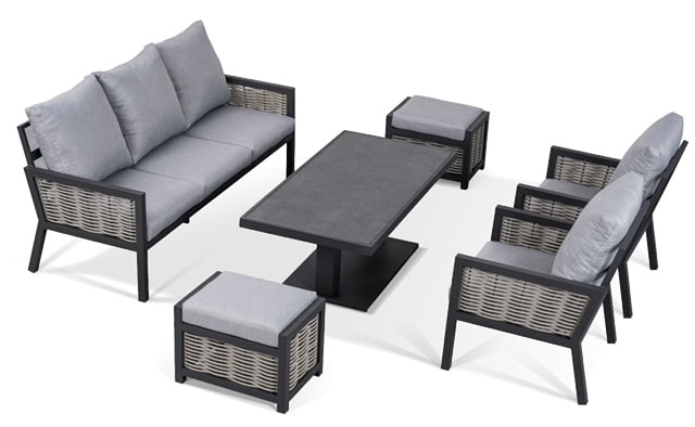 Hampton Aluminium & Rattan Combination Lounge Sofa Set