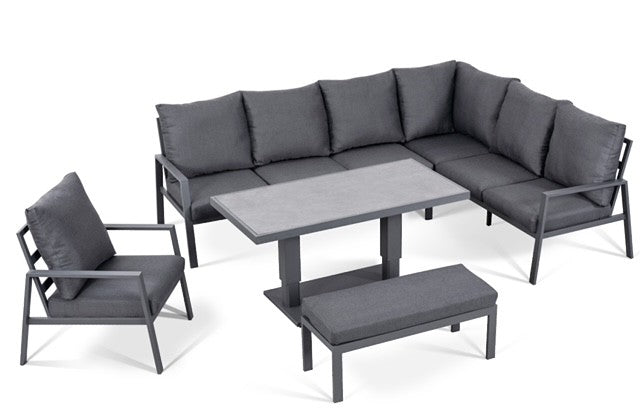 Kew Aluminium Corner Sofa Dining Set With Rise And Fall Table