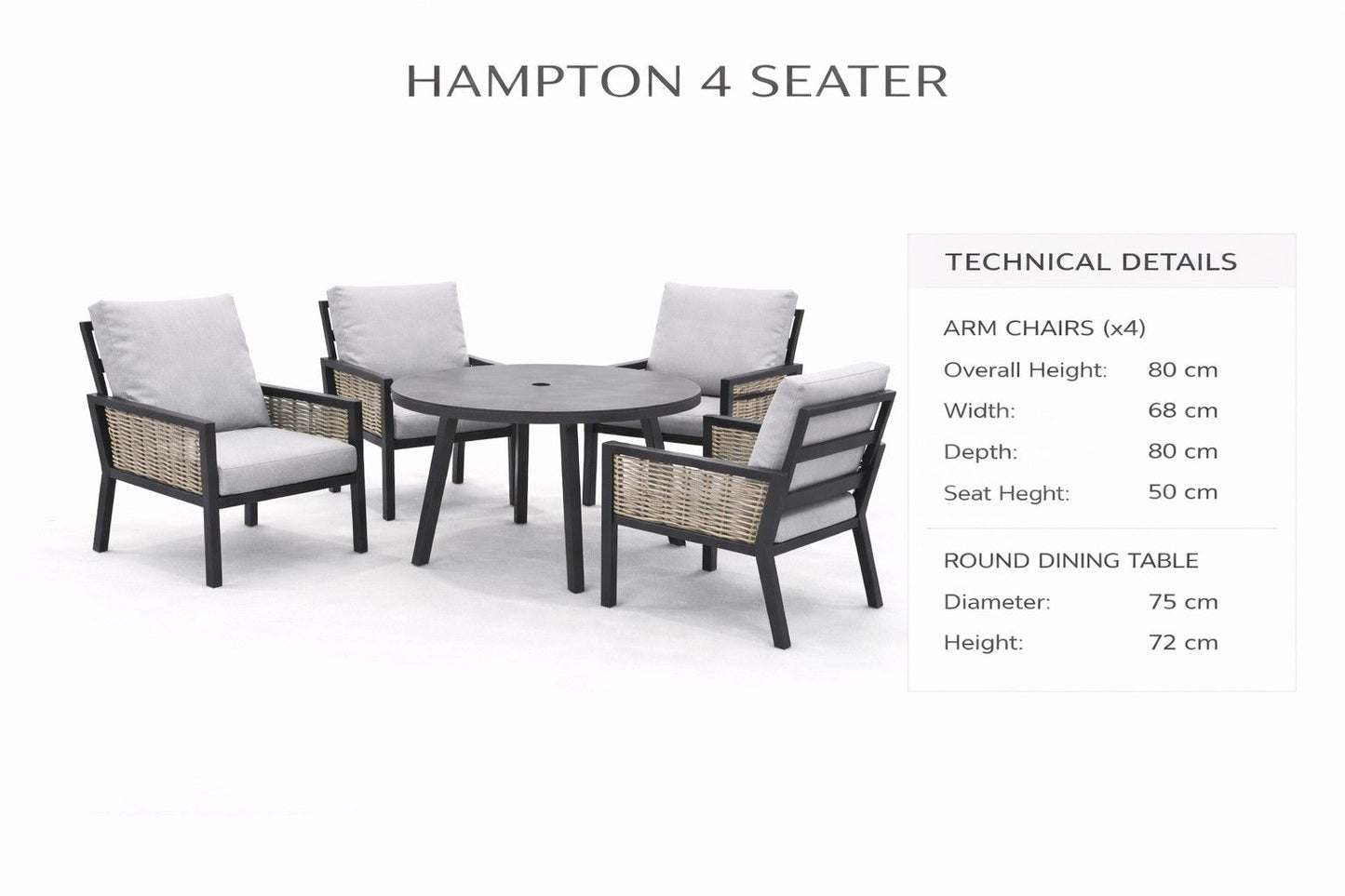 Hampton Aluminium & Rattan Combination 4 Seater Round Dining Set