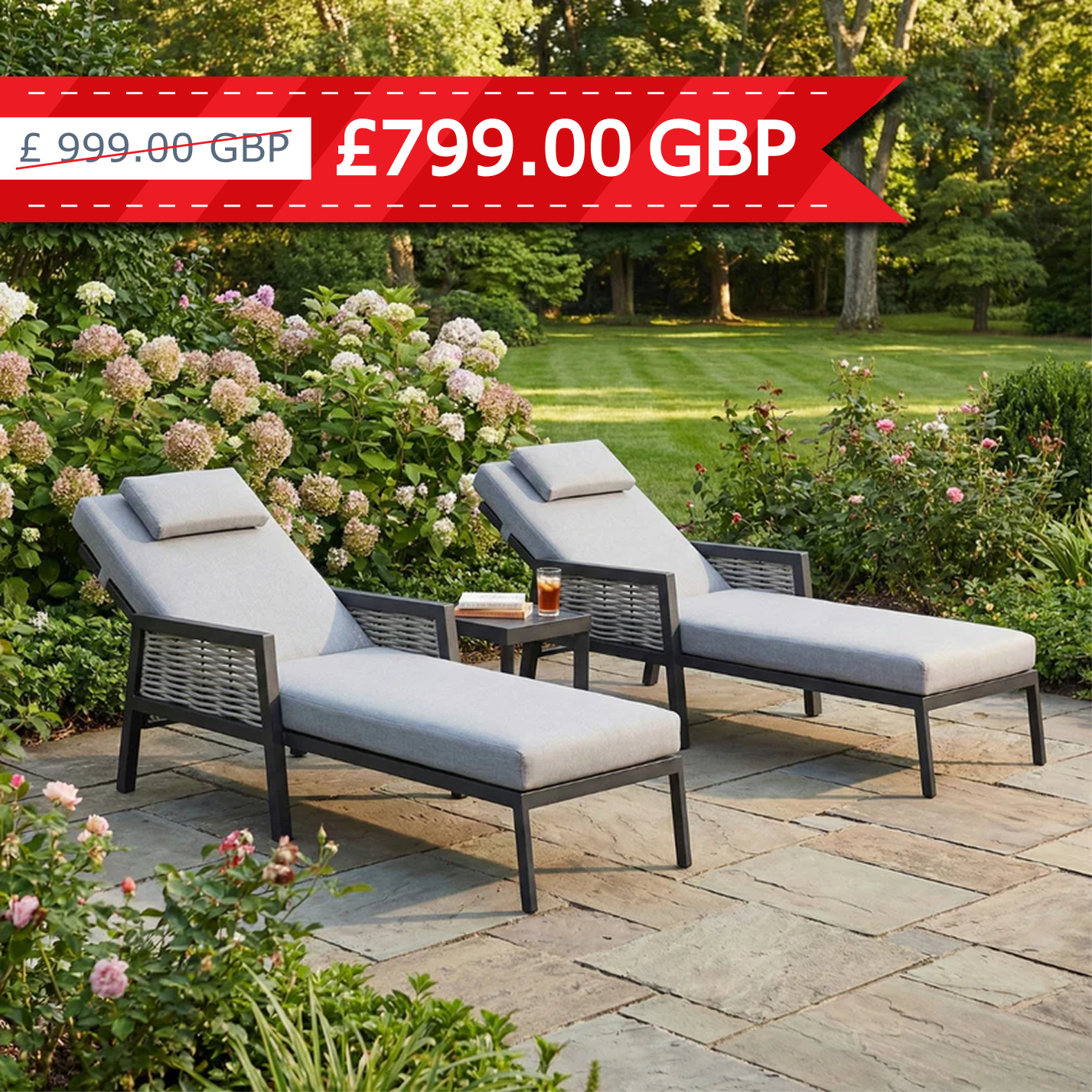 Hampton Aluminium & Rattan Combination Sun Loungers