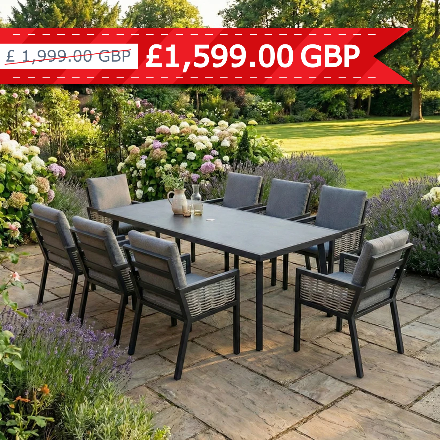 Hampton Aluminium & Rattan Combination 8 Seater Rectangle Dining Set