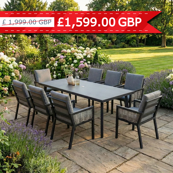 Hampton Aluminium & Rattan Combination 8 Seater Rectangle Dining Set
