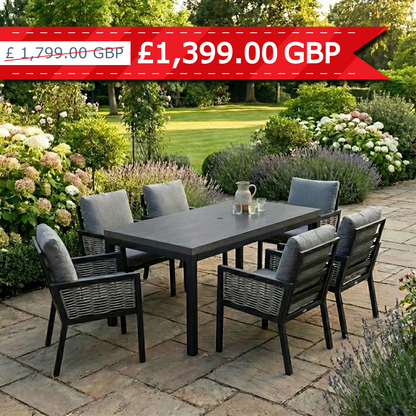Hampton Aluminium & Rattan Combination 6 Seater Rectangle Dining Set