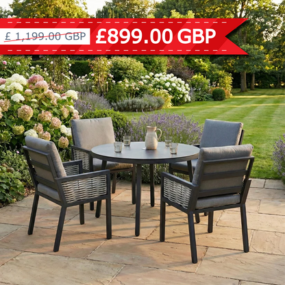 Hampton Aluminium & Rattan Combination 4 Seater Round Dining Set