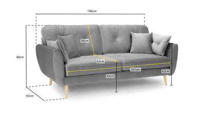 Zara Sofa Grey 3 Seater