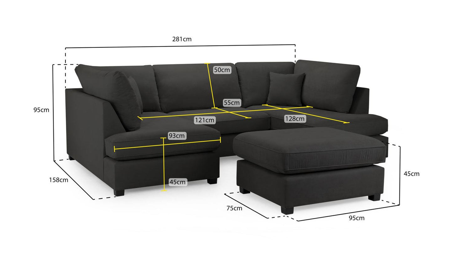 Barnaby Sofa Black U Shape Corner