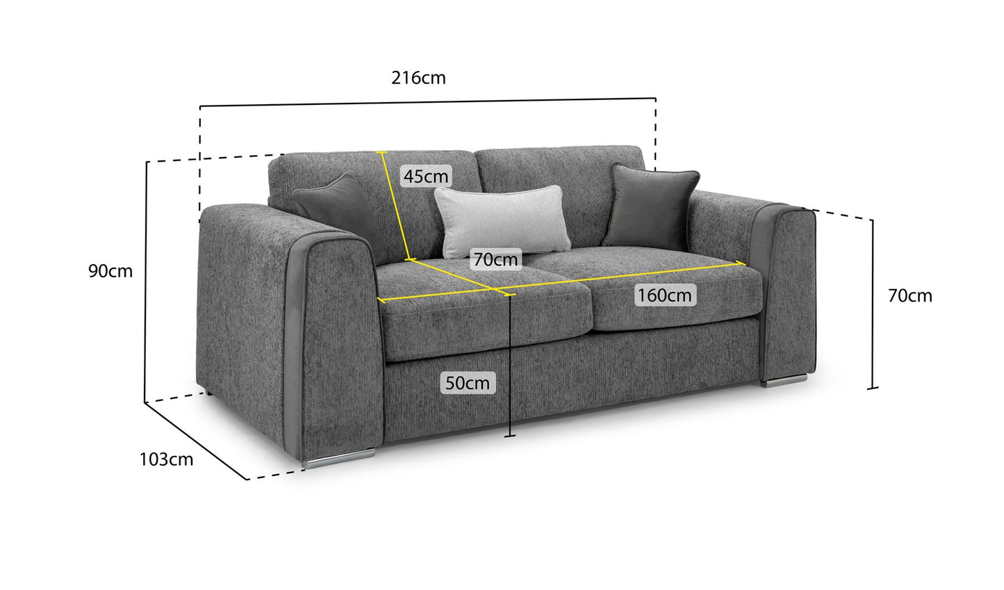 Naples Sofa Grey 3 Seater