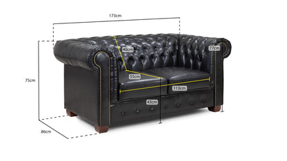 Chesterfield Sofa Black 2 Seater