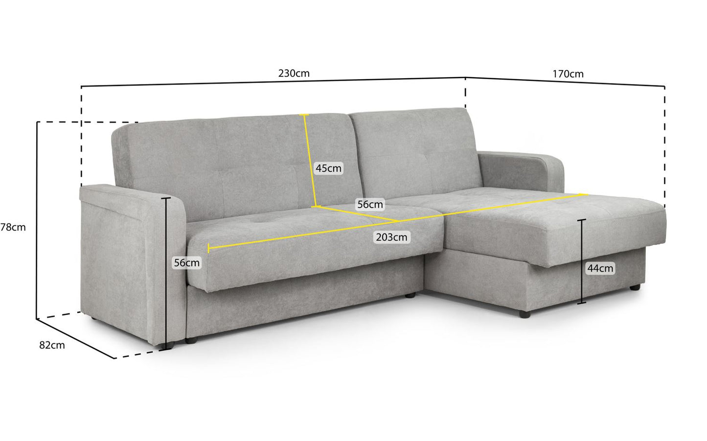 Kira Sofabed Plush Grey Universal Corner