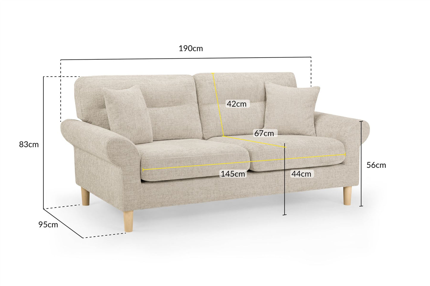 Flora Sofa Beige 3 Seater