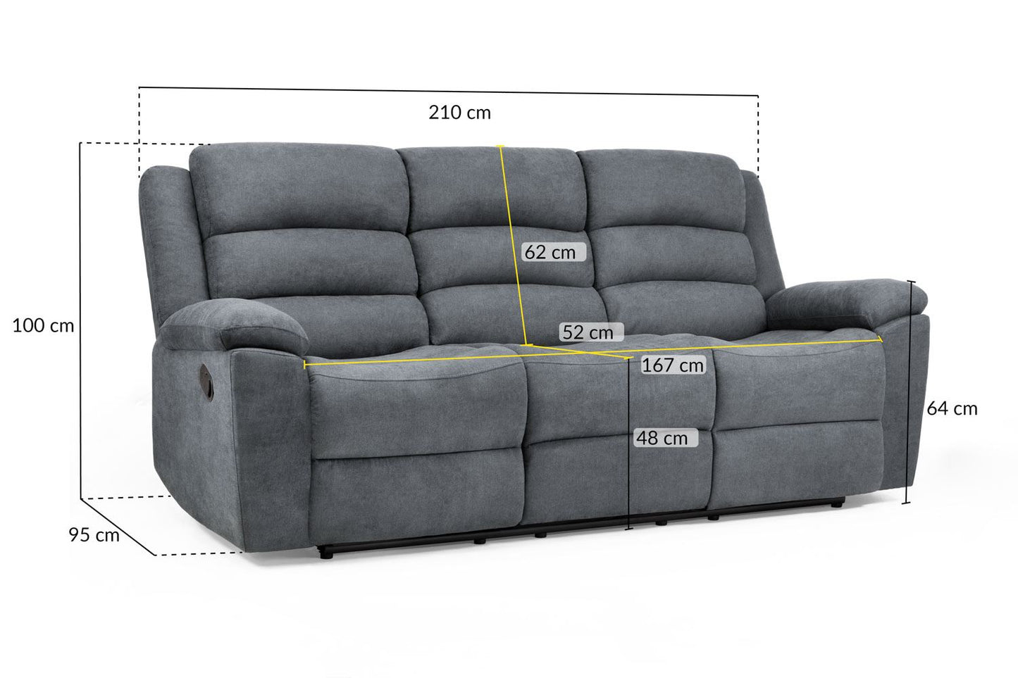 Sable Recliner Sofa Grey 3 Seater