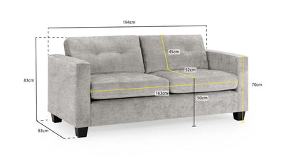 Jeremi Sofa Grey Fabric 3 Seater