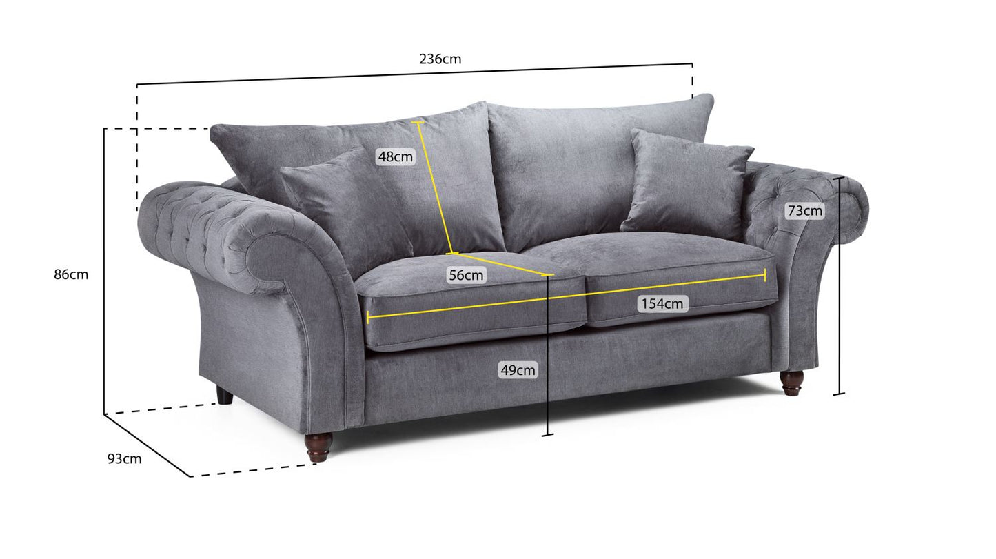 Buckingham Fullback Sofa Grey 3 Seater