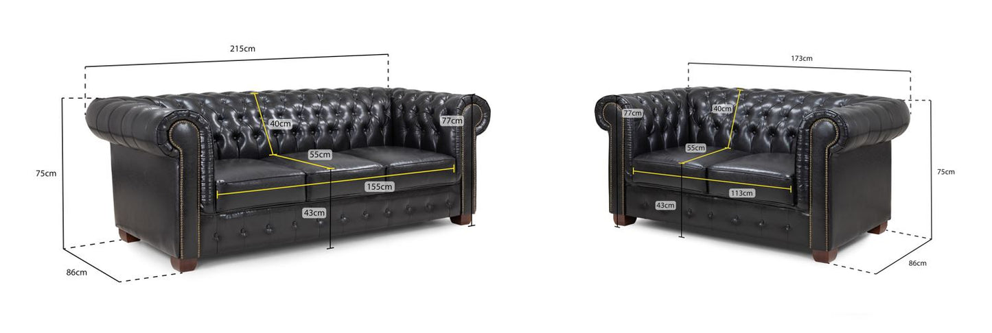 Chesterfield Sofa Black 3+2 Set