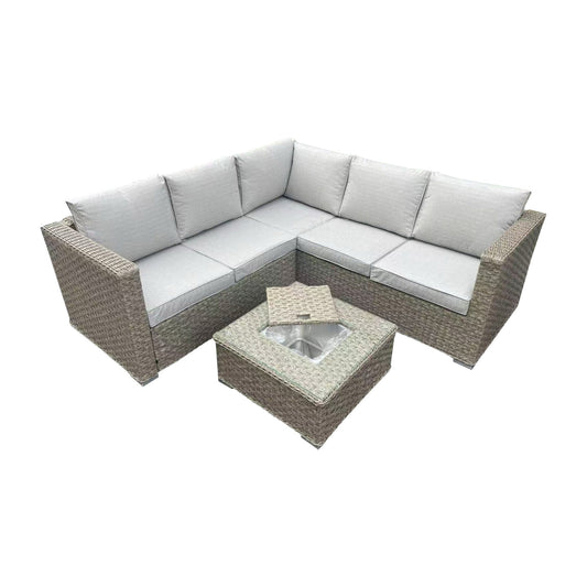 Nova Rattan Corner Sofa Set with Ice Bucket - Brown