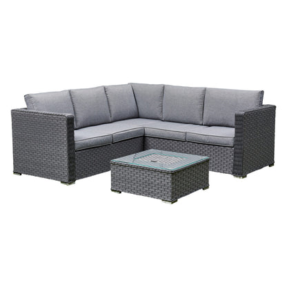 Nova Rattan Corner Sofa Set with Ice Bucket Grey