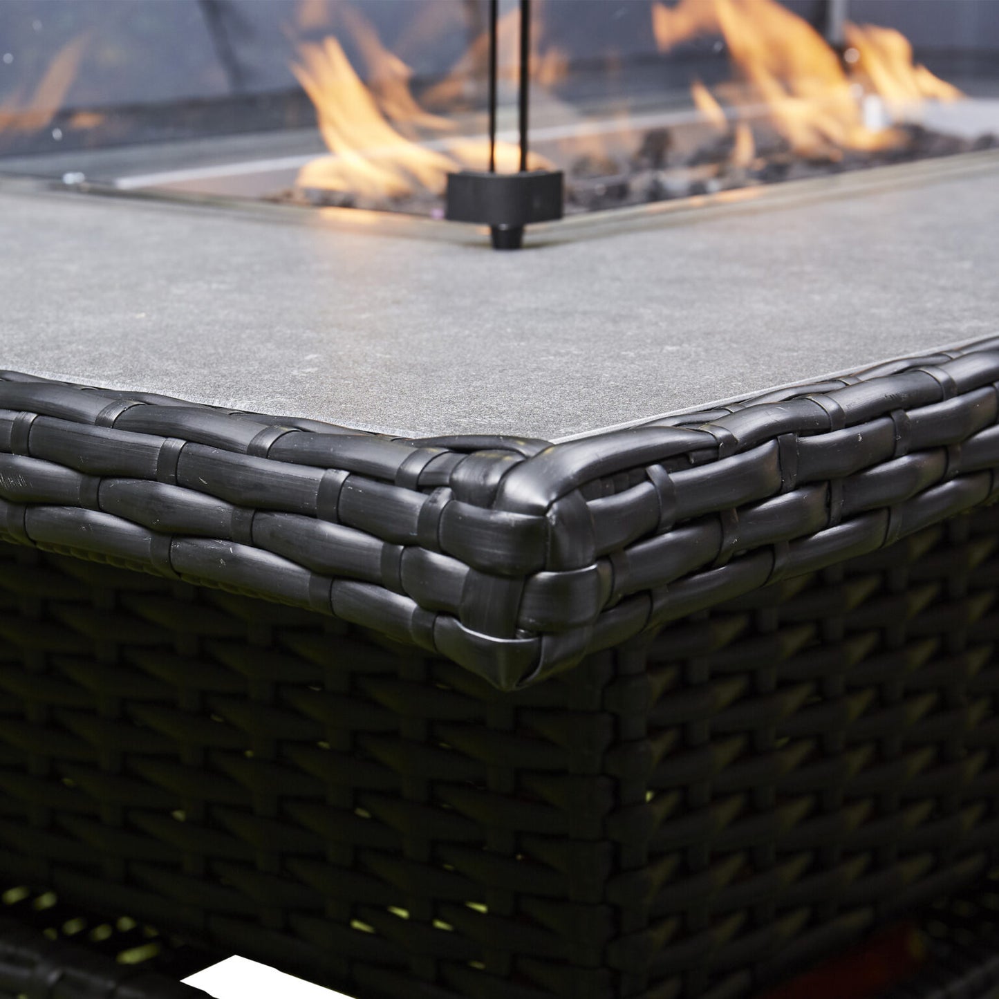 Chakra Rattan Corner Dining Set with Fire Pit – Black
