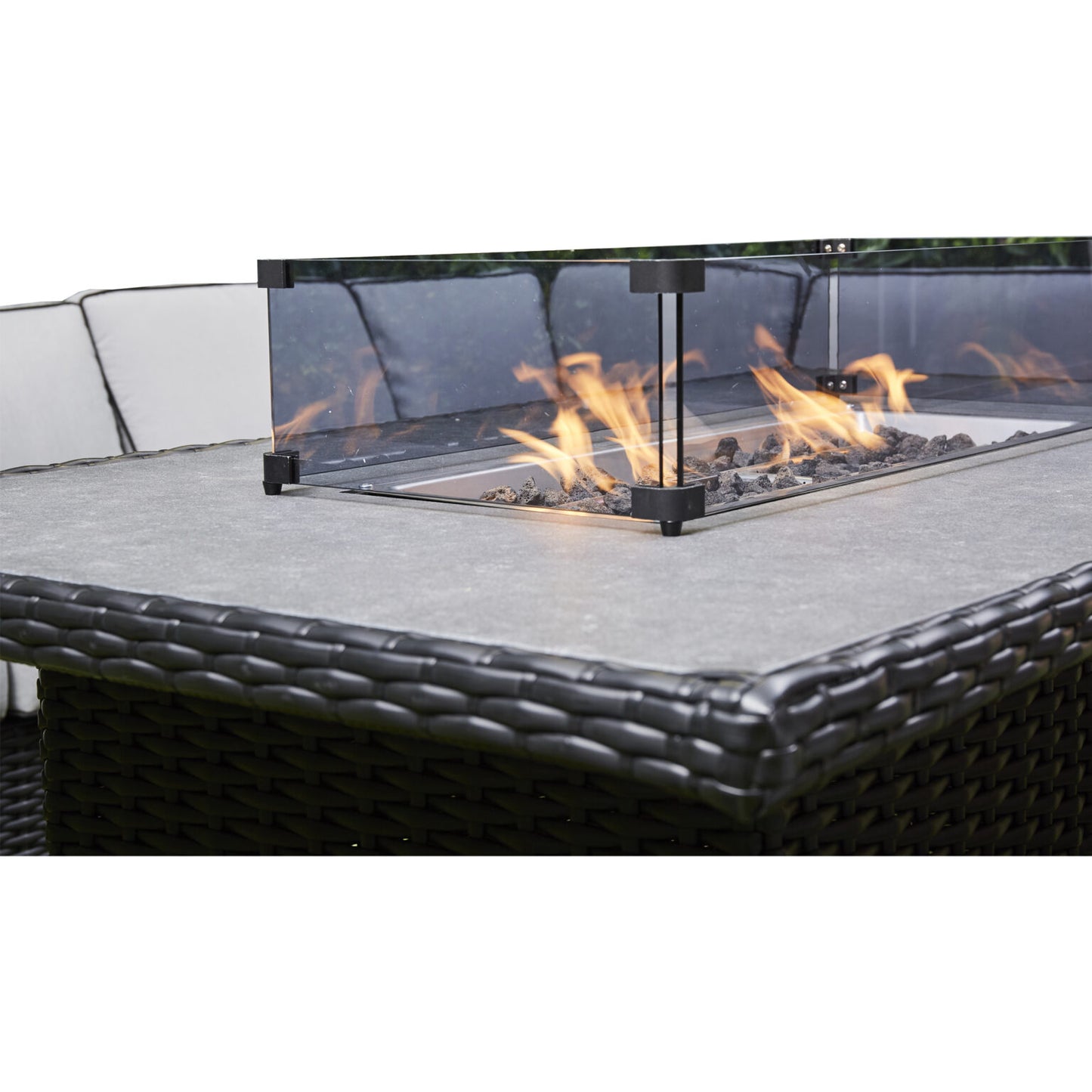 Chakra Rattan Corner Dining Set with Fire Pit – Black