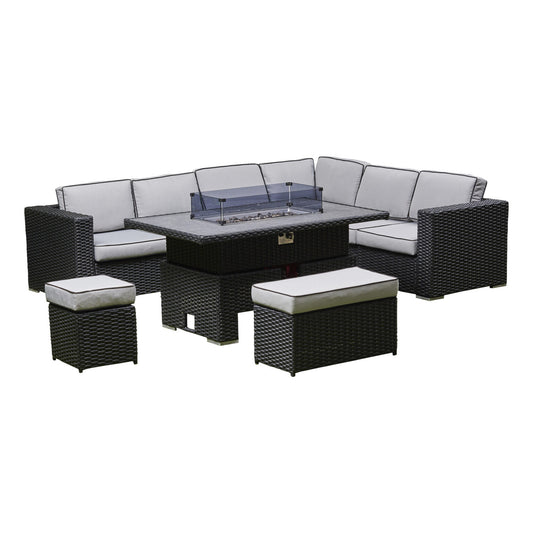 Chakra Rattan Corner Dining Set with Fire Pit – Black