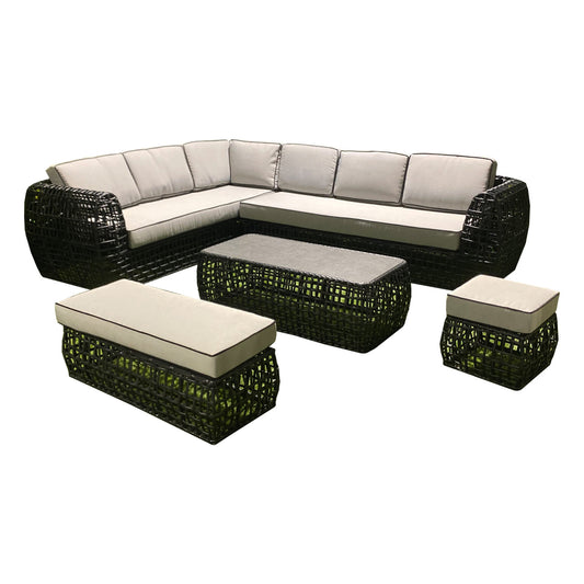 Indi Rattan Corner Sofa Set– Black