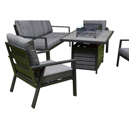 Sienna Aluminium Sofa Dining Set with Fire Pit – Grey