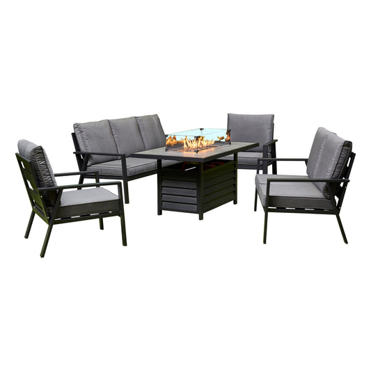 Sienna Aluminium Sofa Dining Set with Fire Pit – Grey