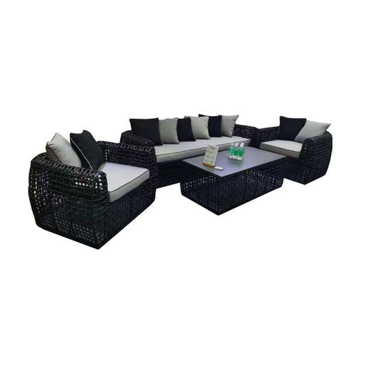 Indi 4 Piece Rattan Garden Furniture Sofa Set - Black