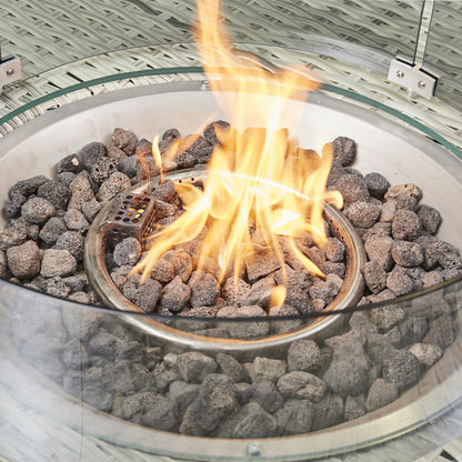 Lola Rattan Corner Dining Set with Fire Pit – Grey/Beige