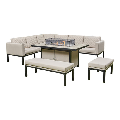 Aluminium Corner Dining Set with Fire Pit – Beige