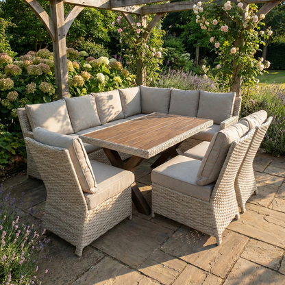 Northwood Rectangle Corner Sofa With Three Armless Chairs Dining Set