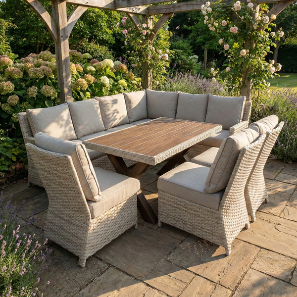 Northwood Rectangle Corner Sofa With Three Armless Chairs Dining Set