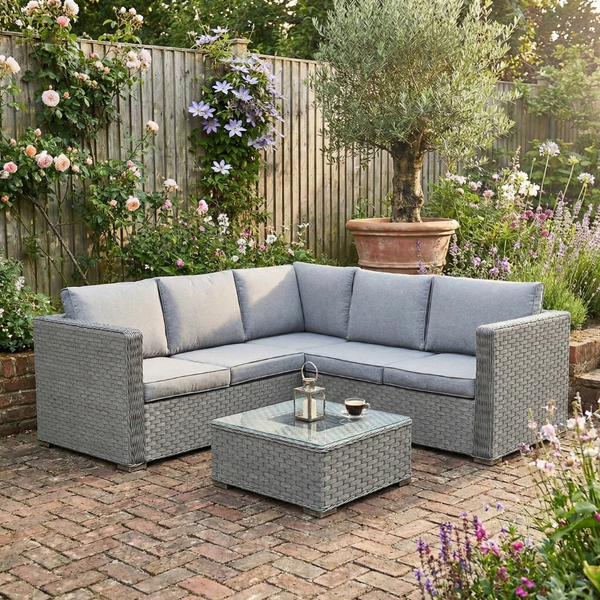 Nova Rattan Corner Sofa Set with Ice Bucket - Brown