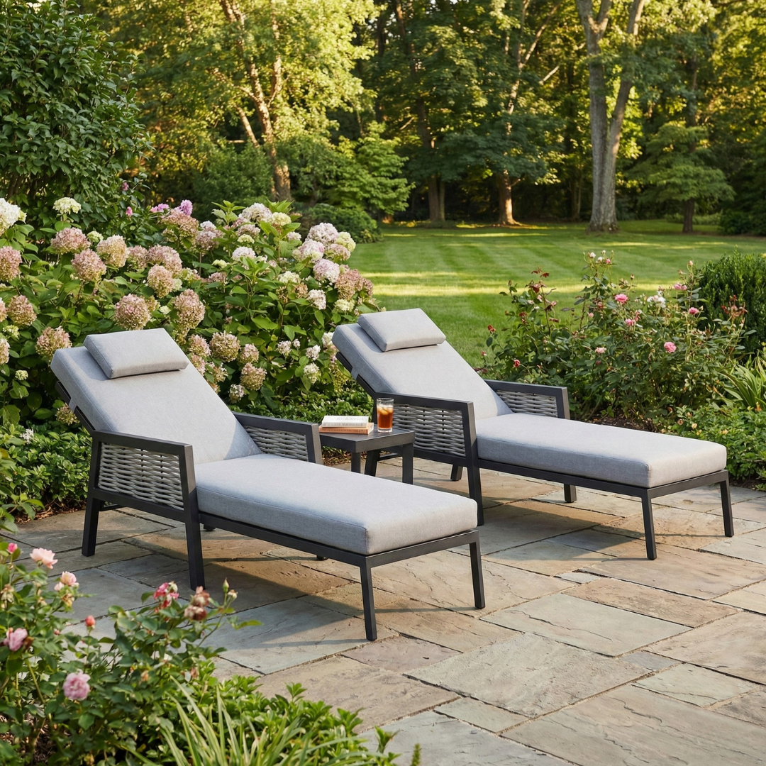 Hampton Aluminium & Rattan Combination Sun Loungers