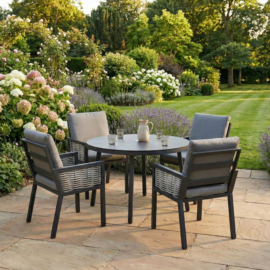 Hampton Aluminium & Rattan Combination 4 Seater Round Dining Set