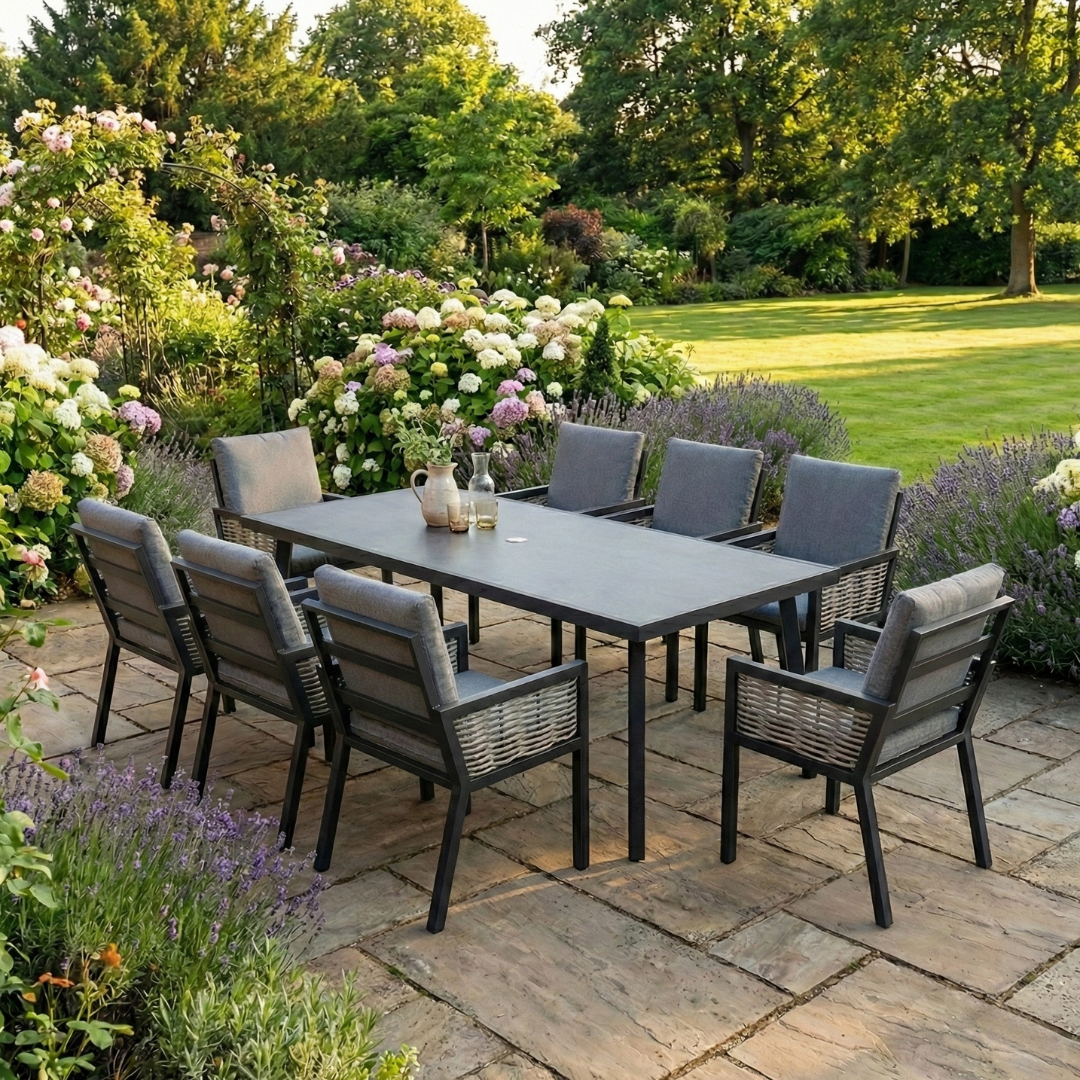 Hampton Aluminium & Rattan Combination 8 Seater Rectangle Dining Set