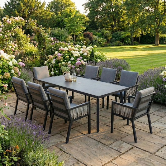 Hampton Aluminium & Rattan Combination 8 Seater Rectangle Dining Set