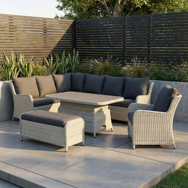 Windsor Grey Corner Sofa Dining With Rise And Fall Table