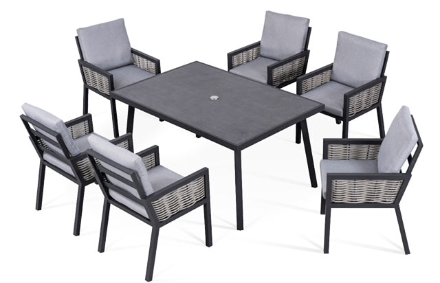 Hampton Aluminium & Rattan Combination 6 Seater Rectangle Dining Set