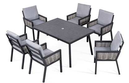 Hampton Aluminium & Rattan Combination 6 Seater Rectangle Dining Set
